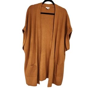 J.Jill Cardigan Sweater 2X Open Front Short Sleeve Long Tan Comfy